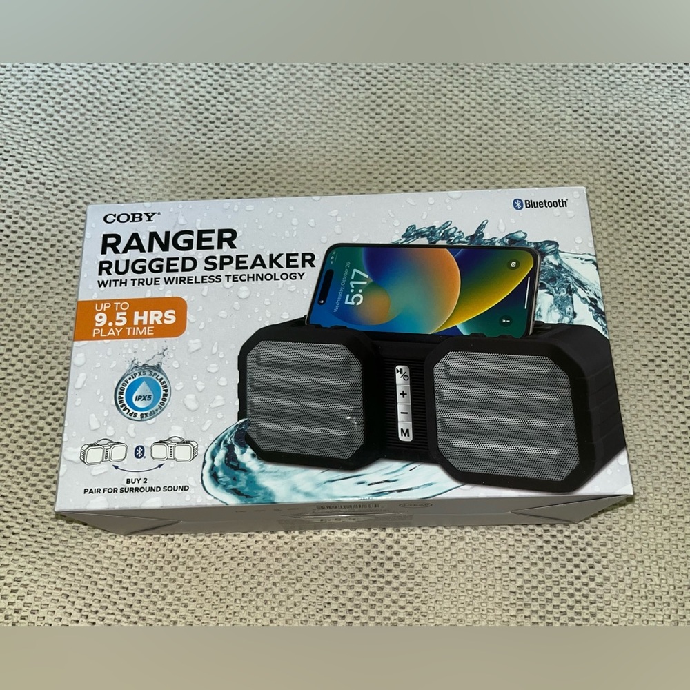 Coby Ranger Rugged Speaker
Model, Splashproof, Bluetooth, Music & Call Control.